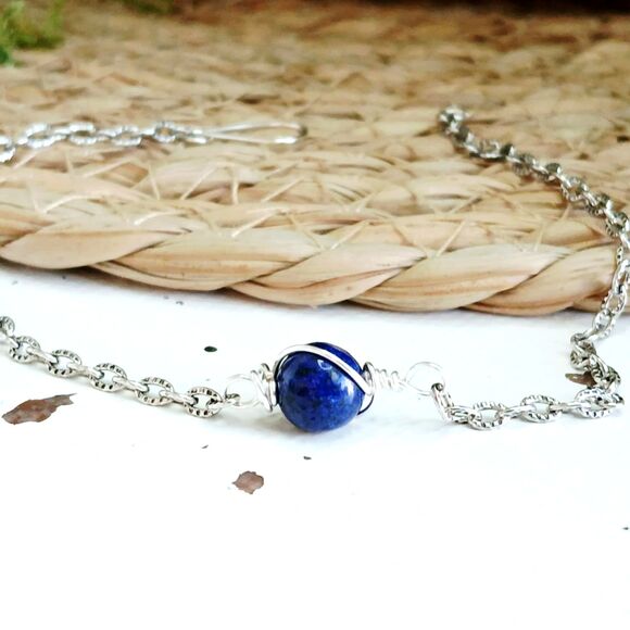 Lapis Lazuli Crystal Bracelet Anklet, Gemstone Jewelry Accessories 9" - Picture 1 of 3